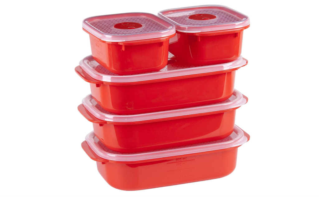 Decor Microsafe Oblong Set, Pack of 5 Pieces, Red
